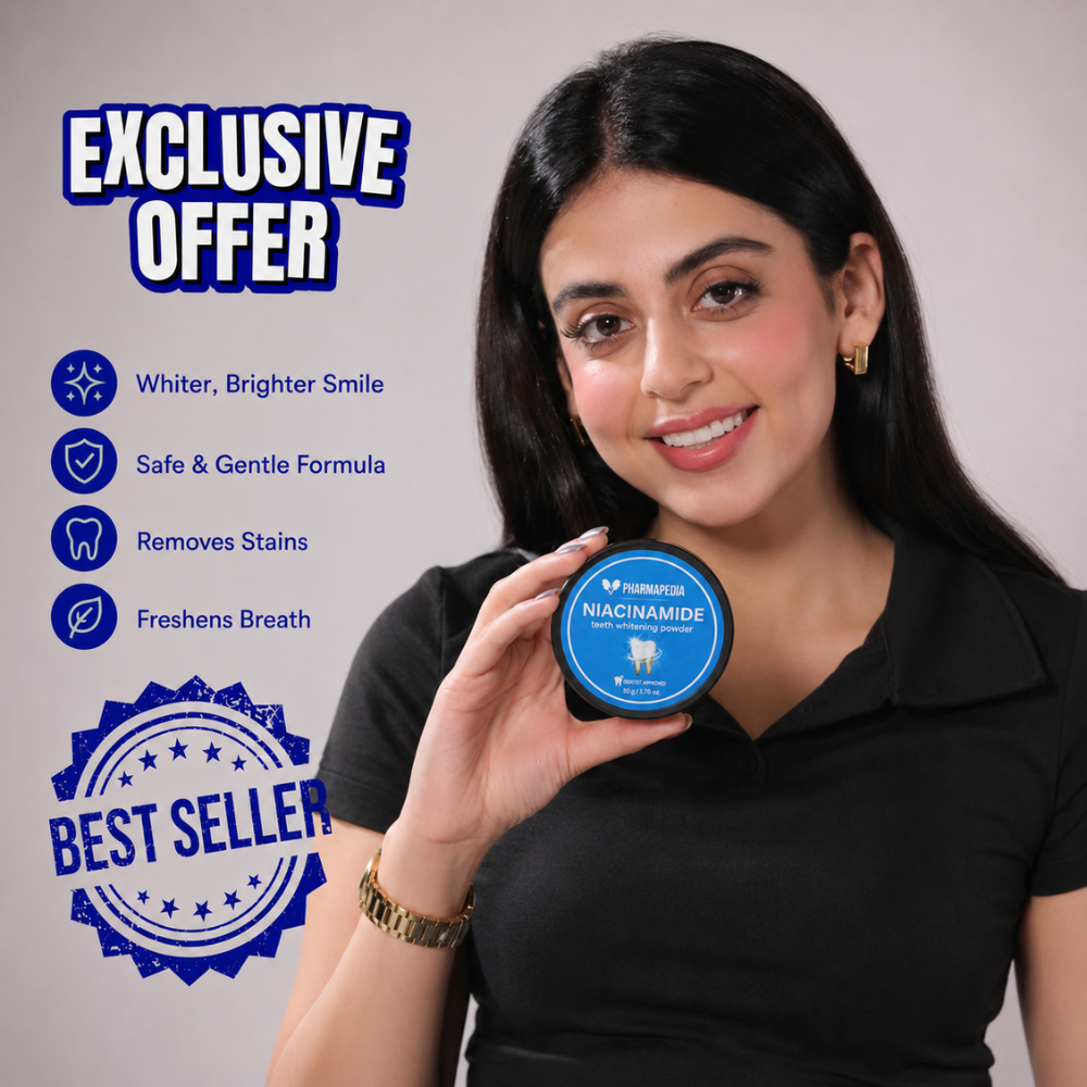 pharmapedia teeth whitening powder bundle – 2 x 50g niacinamide jars + soft toothbrush set