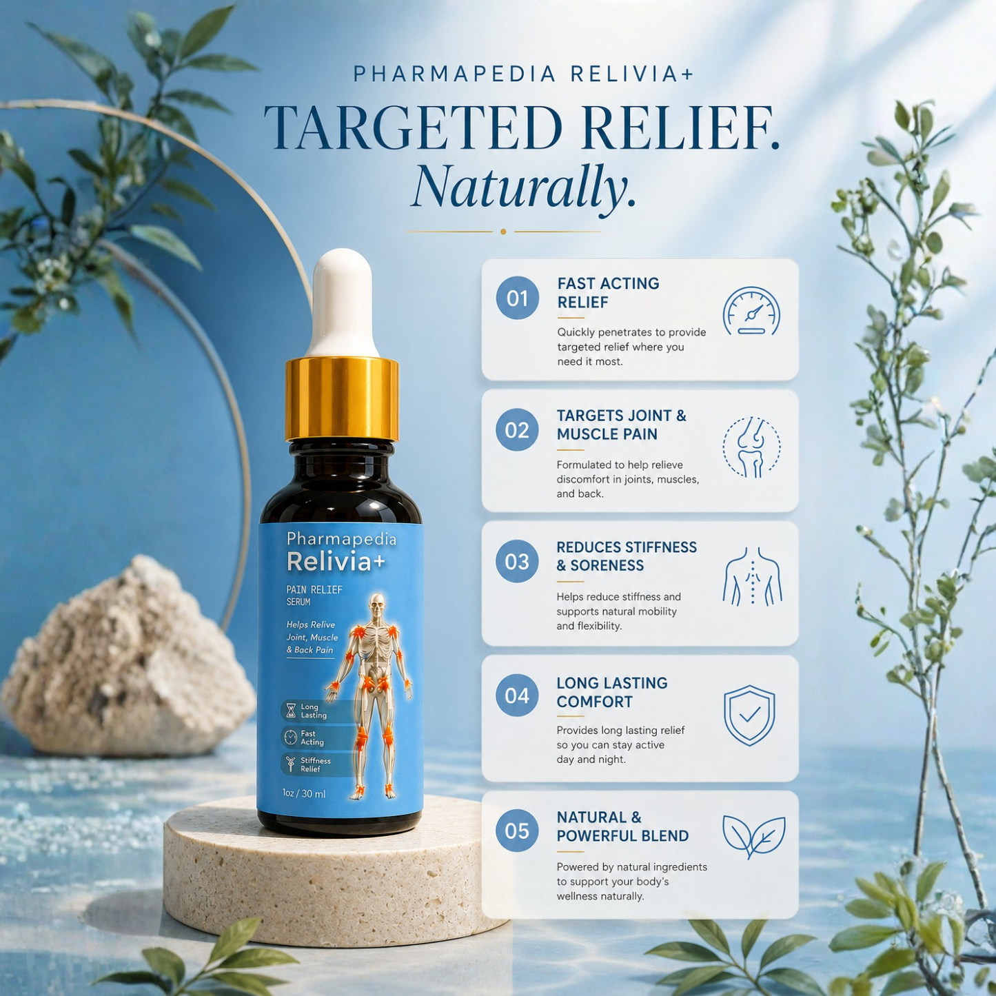 pharmapedia relivia+ pain relief serum | fast-absorbing joint, muscle & back pain relief oil (30ml)