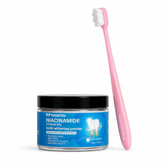 Pharmapedia Teeth Whitening Powder Bundle – 2 x 50g Niacinamide Jars + Soft Toothbrush Set