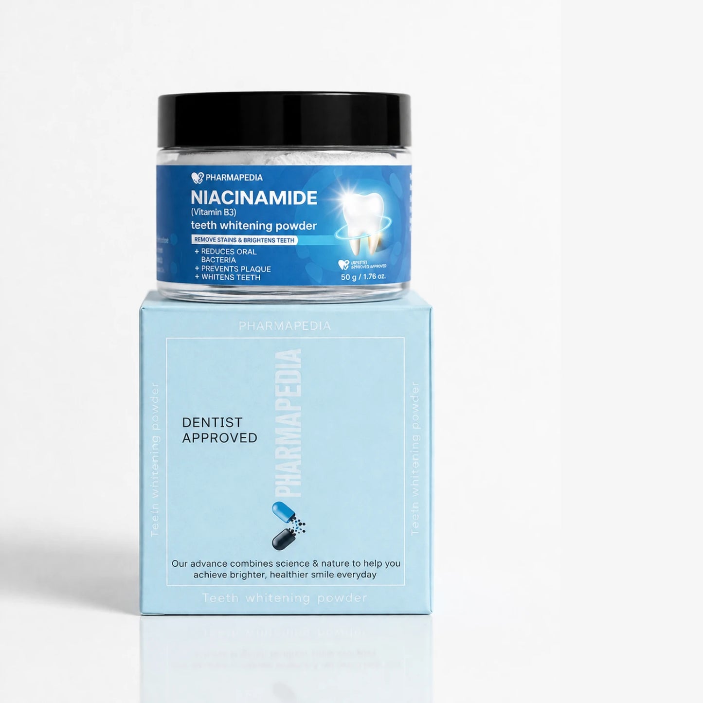 pharmapedia niacinamide teeth whitening powder – stain remover for sensitive teeth